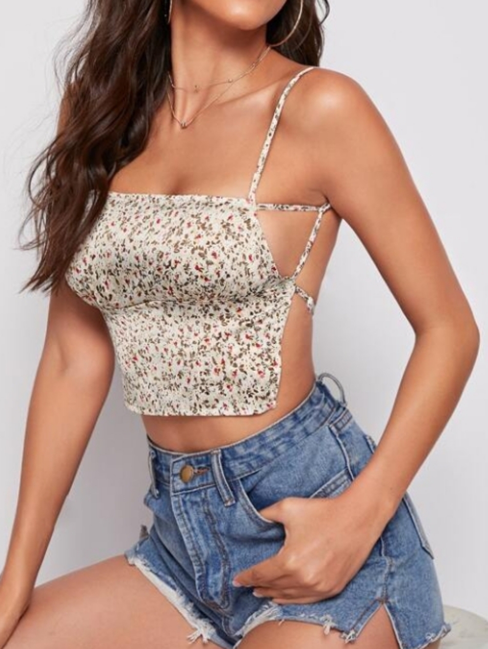 Shein Ditsy Satin Floral Backless Cami